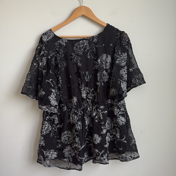 TORRID Peplum Velvet Burnout Surplice Short Sleeve Top Size 2X - Picture 6 of 7